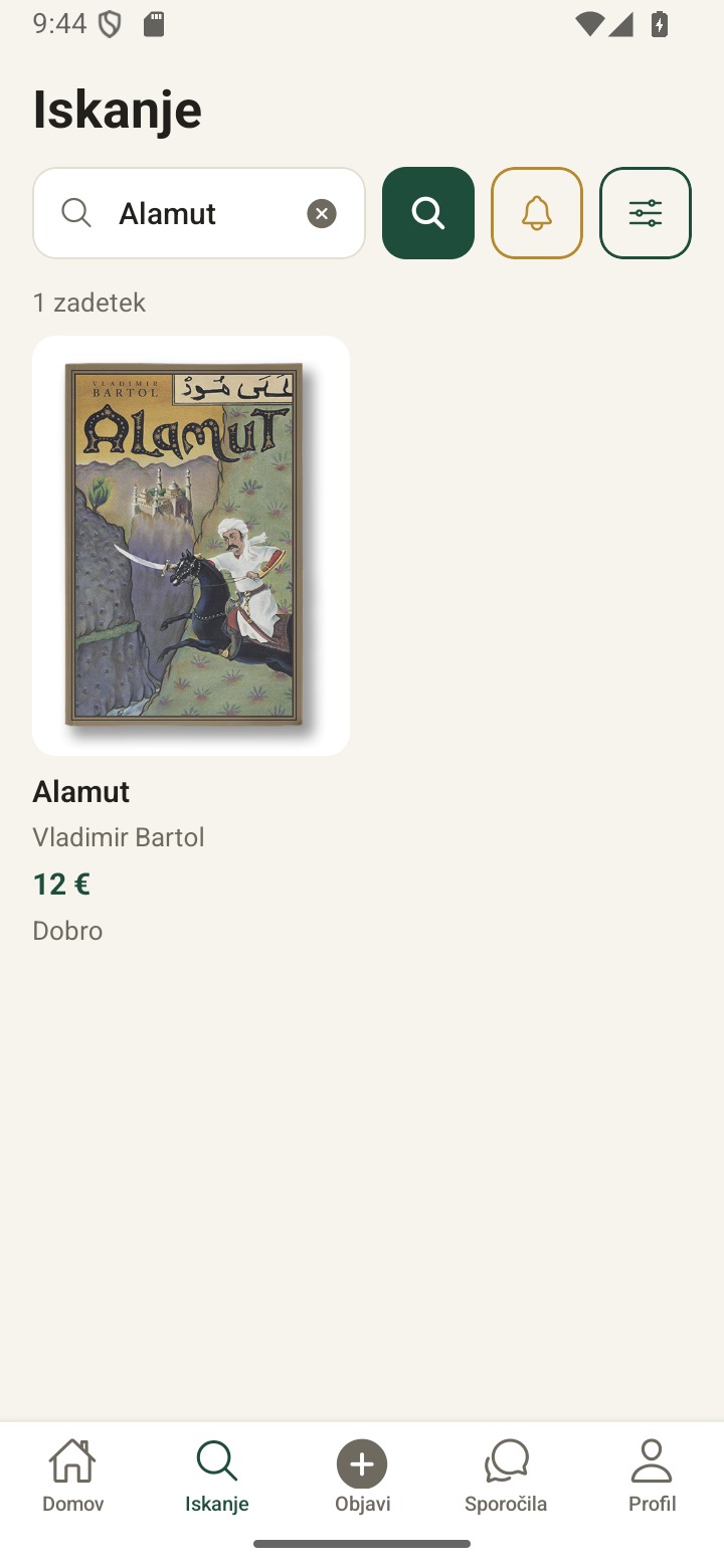Iskanje knjige Alamut avtorja Vladimirja Bartola v ExLibris